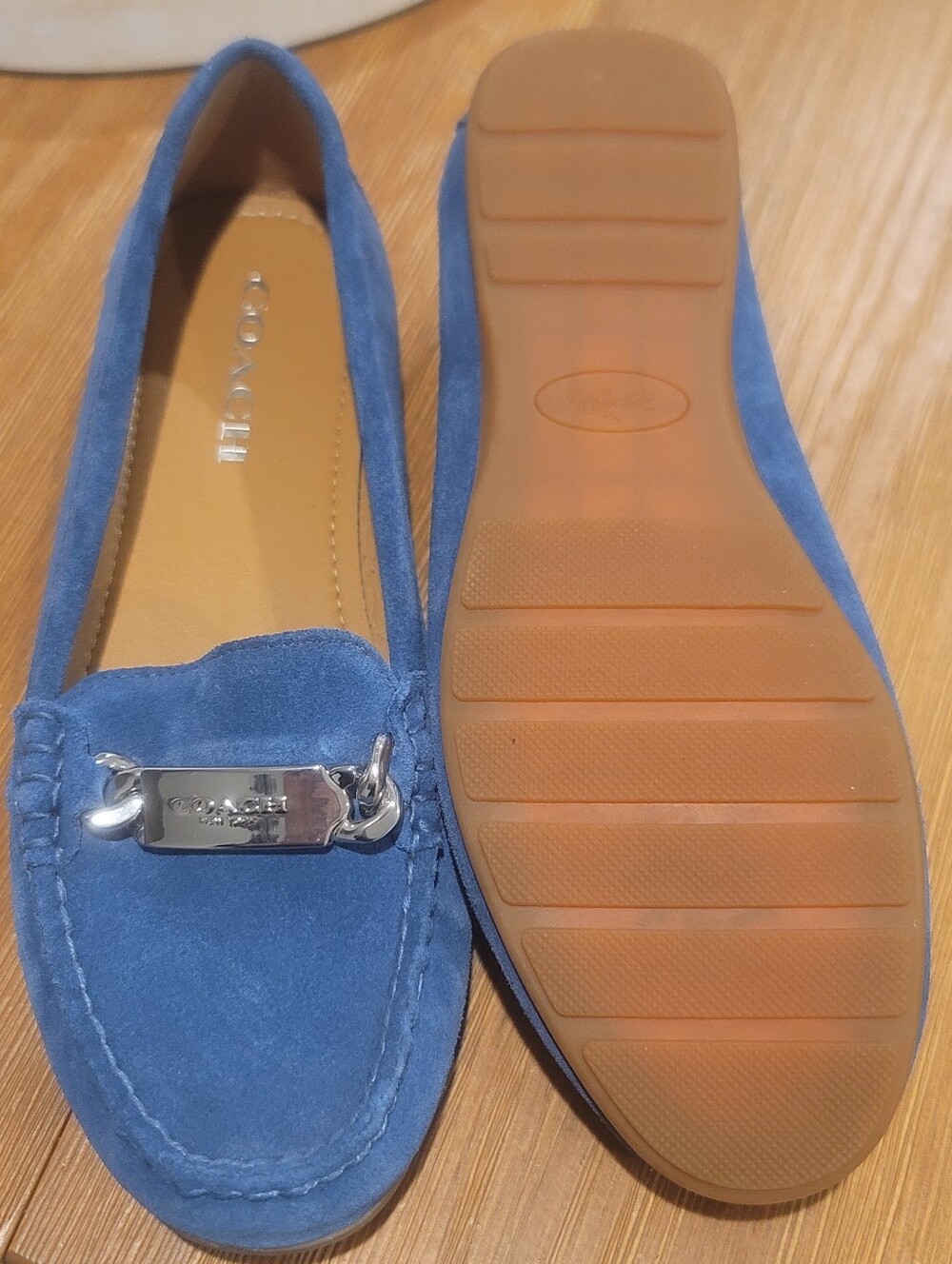 Coach Blue Suede Loafers with Silver Accent 7.5 B - Picture 4 of 10